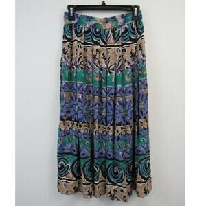 Pappagallo Vintage Size 6 Teal Purple Tan Patterned Midi Skirt VTG Union Made
